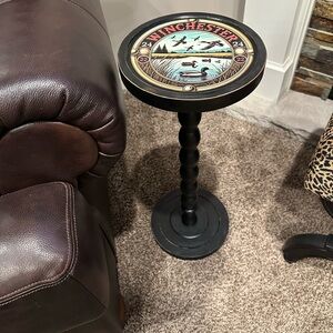 Winchester Themed Round Accent Side Table in Black